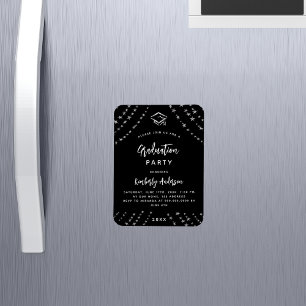 Black Silver Stars Abschlussfeier Einladung Magnet