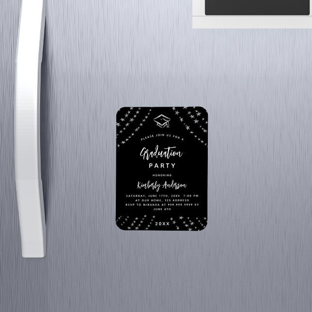 Black Silver Stars Abschlussfeier Einladung Magnet (Von Creator hochgeladen)