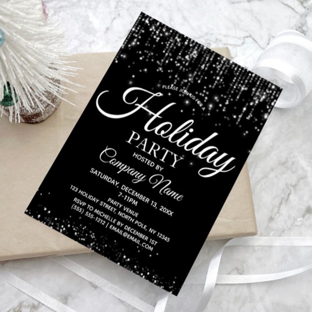 Black Silver String Lights Corporate Holiday Party Einladung (Von Creator hochgeladen)