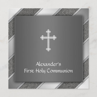 Black Silver Stripe Boy Erstkommunion Einladung