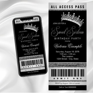 Black Silver Sweet 16 Irgendeine Einladung