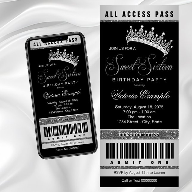 Black Silver Sweet 16 Irgendeine Einladung (Black Silver Sweet 16 Any Number Invitation. Simply delete the Sweet Sixteen graphic and add text.)