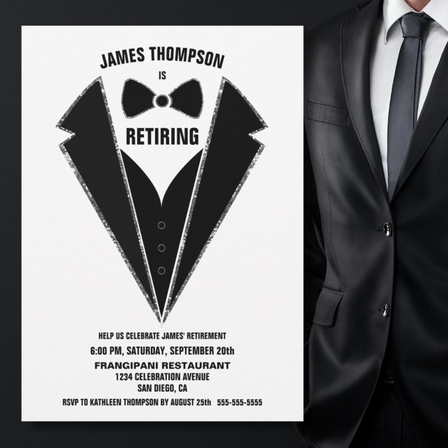 Black Silver Tuxedo Retirement Party Einladung (Von Creator hochgeladen)