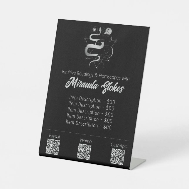 Black & Silver Twin Snakes Gotische Tarot Preislis Sockelschild (Vorderseite)