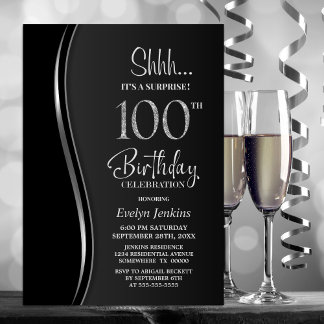 Black Silver Überraschung 100. Geburtstag Einladung