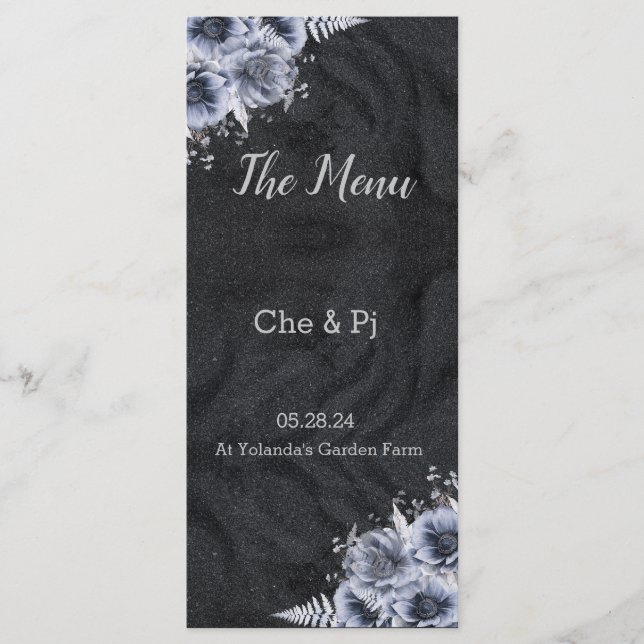 Black & Silver Wedding Menu Menükarte (Vorderseite)