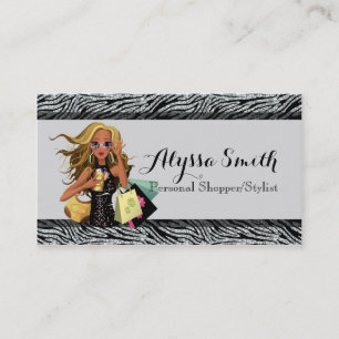 Black & Silver Zebra Glitzer Shopper Business Card Visitenkarte