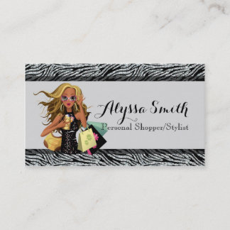 Black & Silver Zebra Glitzer Shopper Business Card Visitenkarte