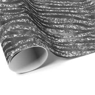Black Silver Zebra Print Imitate Glitzer Geschenkpapier
