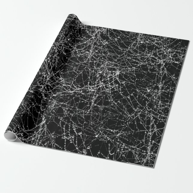 Black & Silvery Spider Webs Chic Halloween-Party Geschenkpapier (Ungerollt)