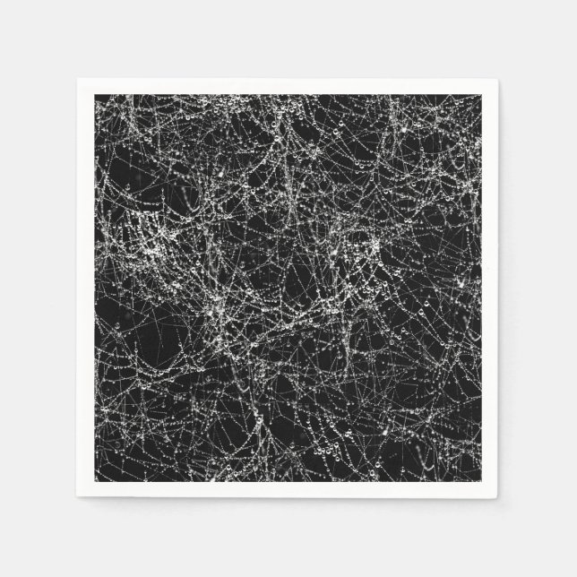 Black & Silvery Spider Webs Chic Halloween-Party Serviette (Vorderseite)