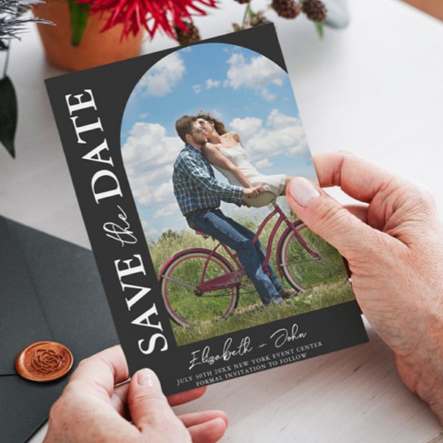 Black Simple Arch Foto Wedding Save the Date (Von Creator hochgeladen)
