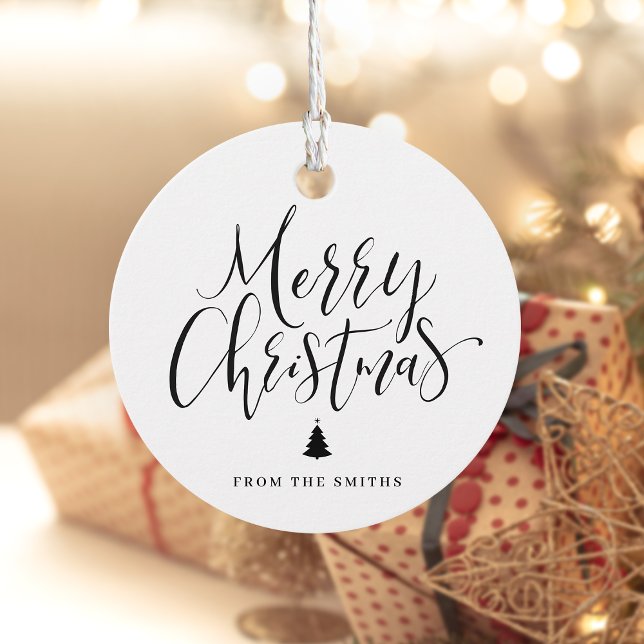 Black Simple Calligraphy Merry Christmas Geschenkanhänger (Black Simple Calligraphy Merry Christmas Favor Tags)
