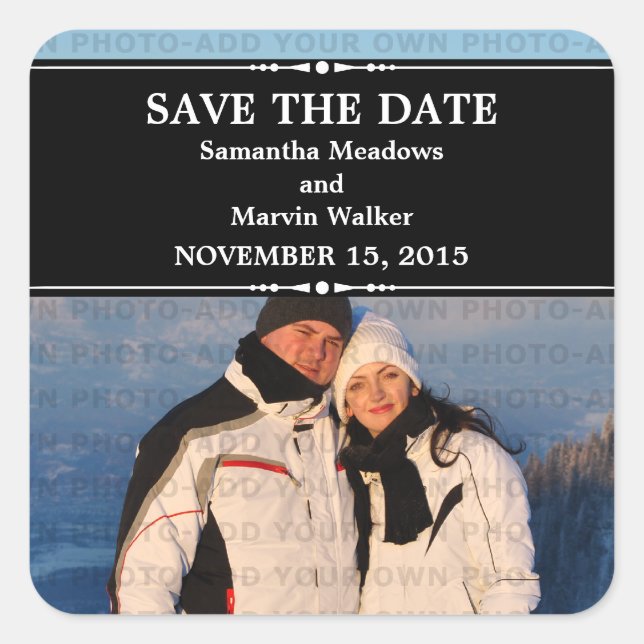 Black Simple Chic Foto Save the Date Stickers (Vorderseite)