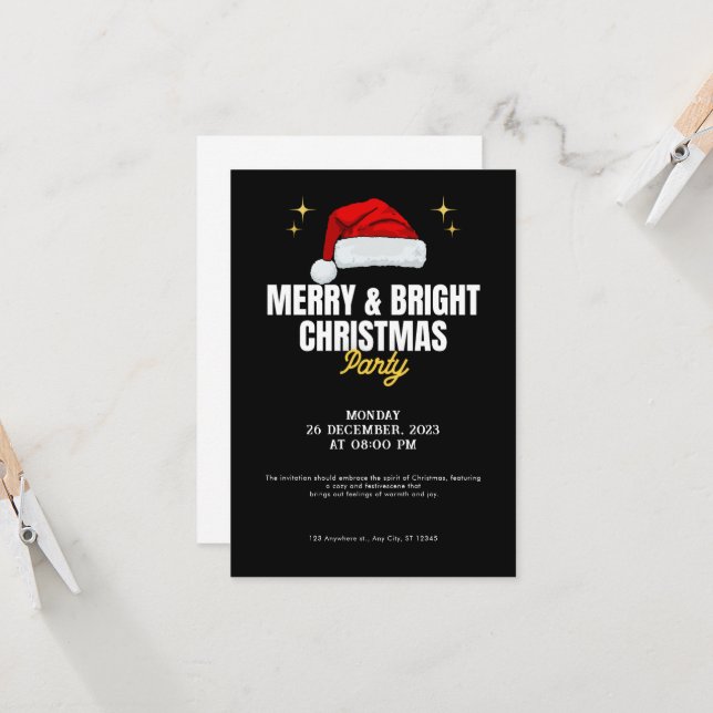 Black Simple Christmas Party Einladung (Vorderseite/Rückseite Beispiel)