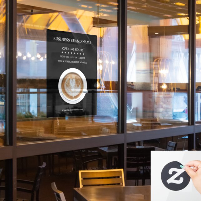 Black Simple Coffee Cup Business Open Hours Shop Fensteraufkleber (Restaurantfenster)