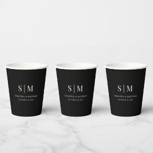 Black Simple Elegant Couple Initials Wedding Pappbecher