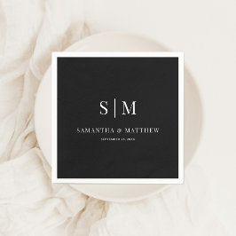 Black Simple Elegant Couple Initials Wedding Serviette