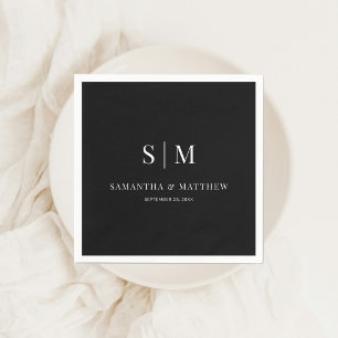 Black Simple Elegant Couple Initials Wedding Serviette