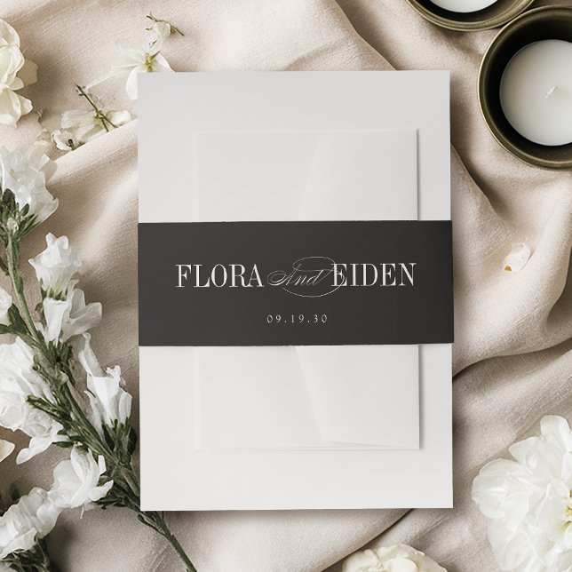 Black Simple Elegant Timeless Typography Wedding Einladungsbanderole (Black Simple Elegant Timeless Typography Wedding Invitation Belly Band)