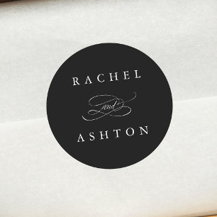 Black Simple Elegante Wedding Runder Aufkleber