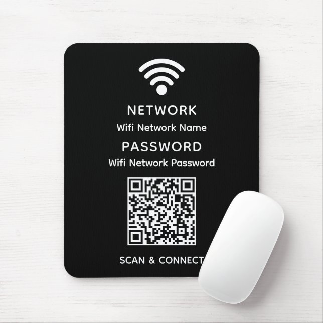 Black Simple Elegante Wifi QR Code Netzwerkkennwor Mousepad (Mit Mouse)