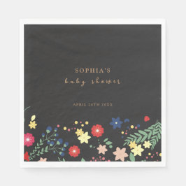 Black Simple Elegante Wildblume Baby Shower Serviette