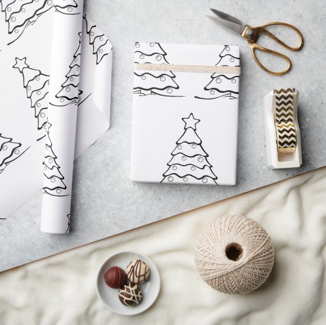 Black Simple Frohe Weihnachten Geschenkpapier (Kunsthandwerk)
