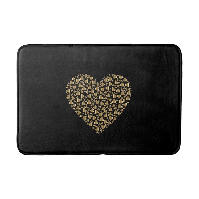 Black Simple Gold Heart Badematte (Vorderseite)