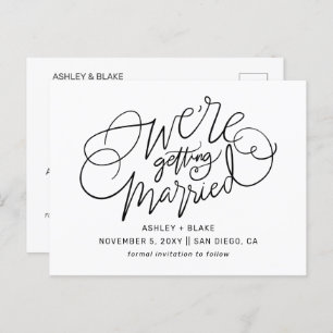 Black Simple Handwriting Calligraphy Save the Date Ankündigungspostkarte
