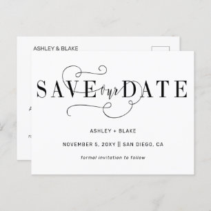 Black Simple Handwriting Calligraphy Save the Date Ankündigungspostkarte
