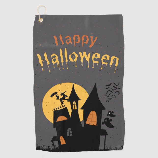 Black Simple Happy Halloween Portrait Golf Handtuc Golfhandtuch (Vorderseite)