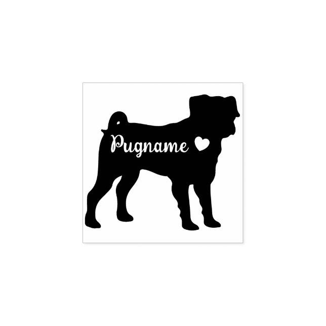 Black Simple Heart Dog Pug Gummistempel (Prägung)