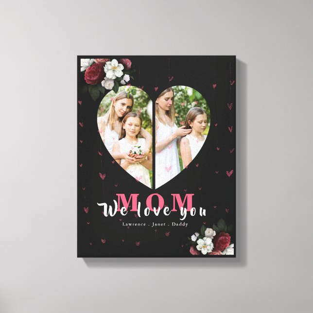 Black Simple Heart Shaped Gift für Muttertag Leinwanddruck (Vorderseite)