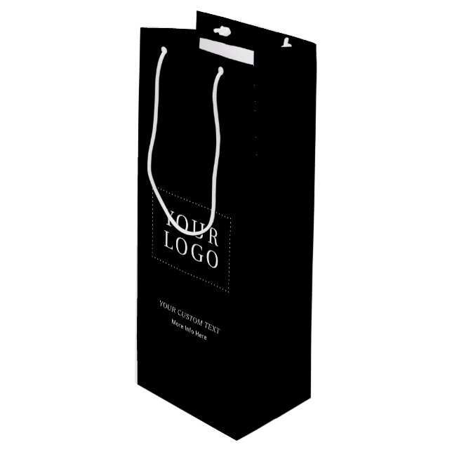 Black Simple Minimal Business Logo Weinpapier Tasc Geschenktüte Für Weinflaschen (Vorderseite Schrägansicht)