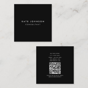 Black Simple Minimalistisch Consultant QR Code Quadratische Visitenkarte