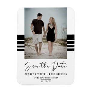 Black Simple Minimalistisch Custom Foto Neu Verlob Magnet