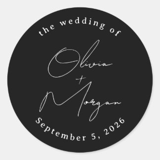 Black Simple Minimalistisch Script Calligraphy Wed Runder Aufkleber