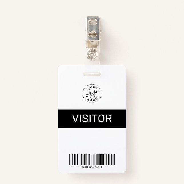 Black Simple Minimalistisch Visitor's Pass ID Ausweis (Vorderseite mit Klammer)