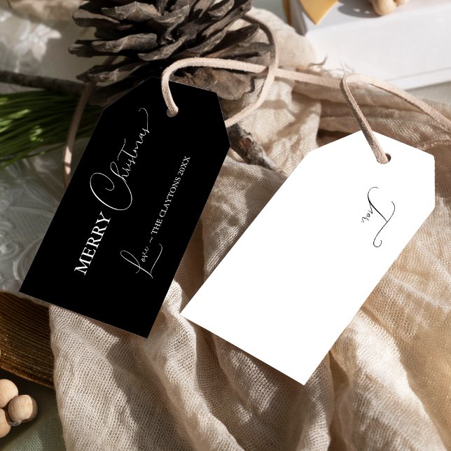 Black Simple Modern Frohe Weihnachten Geschenkanhänger (Von Creator hochgeladen)