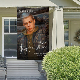 Black Simple Modern Script Foto Graduation Party Banner