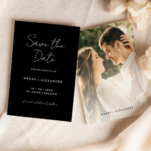 Black Simple Modern Script Foto Save the Date
