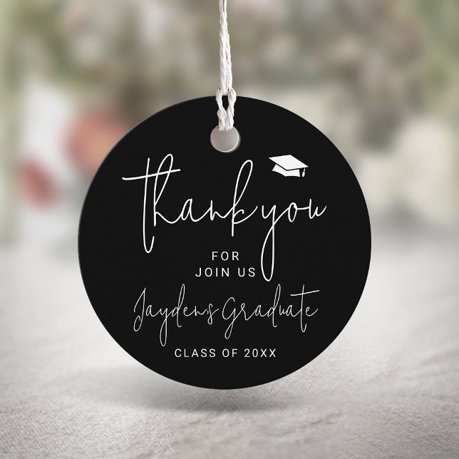 Black Simple Modern Script Graduate vielen Dank Geschenkanhänger (Black Simple Modern Script Graduate thank you Favor Tags)