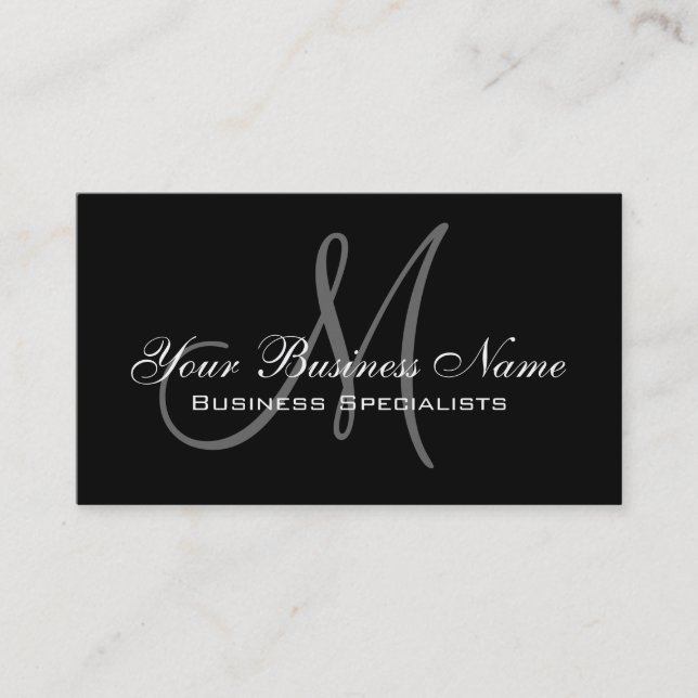 Black Simple Schlicht Monogram Business Card Visitenkarte (Vorderseite)
