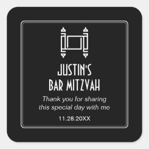Black Simple Torah Bar Mitzvah Quadratischer Aufkleber