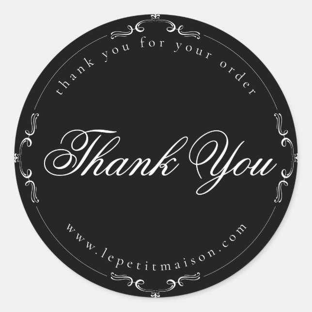 Black Simple Vintag Blüh Danke Runder Aufkleber (Vorderseite)