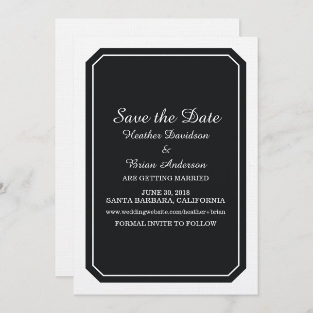 Black Simply Elegant Save the Date laden Einladung (Vorne/Hinten)