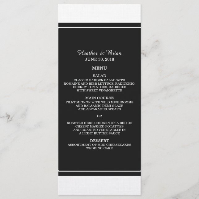 Black Simply Elegant Wedding Menu Menükarte (Vorderseite)