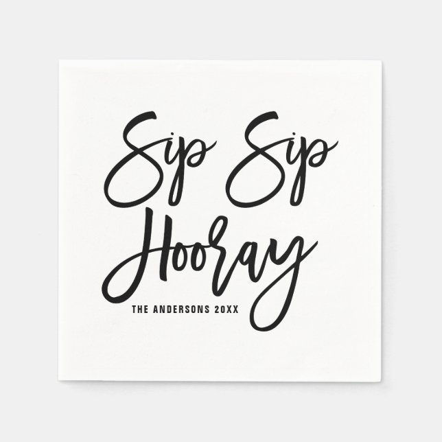 Black Sip Hooray Handschrift Papier Napkins Serviette (Vorderseite)