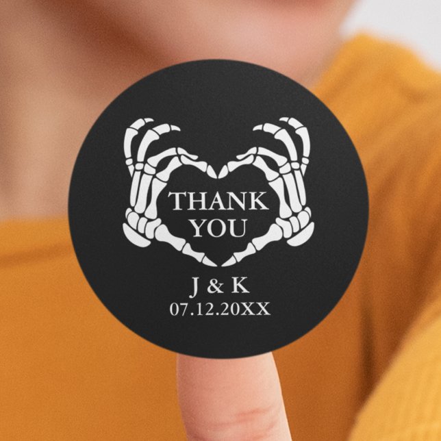 Black Skeleton Heart Til Death Wedding Vielen Dank Runder Aufkleber (Black Skeleton Heart Til Death Wedding Thank You Classic Round Sticker
)